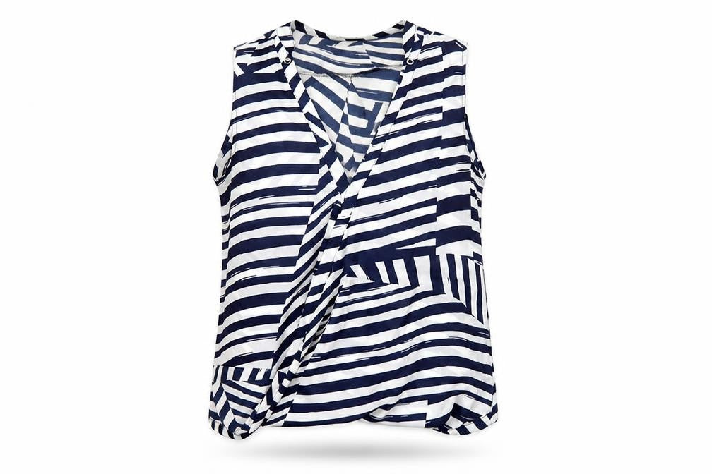 Dorado Women’s Blue White Striped Sleeveless Tunic Blouse Size M