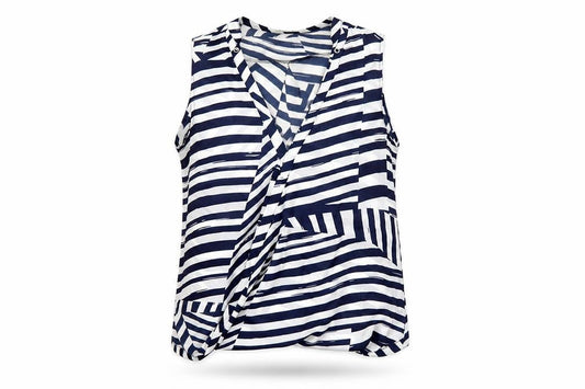 Dorado Women’s Blue White Striped Sleeveless Tunic Blouse Size M