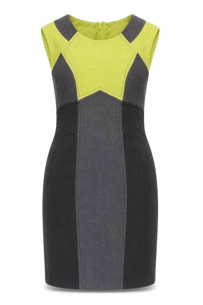 Marks & Spencer Women's Grey Green Colourblock Sheath Dress UK 12