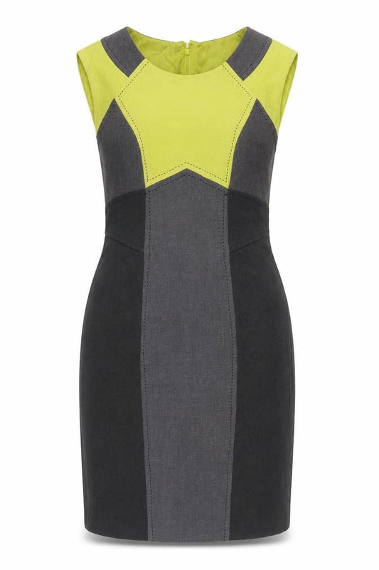 Marks & Spencer Women's Grey Green Colourblock Sheath Dress UK 12