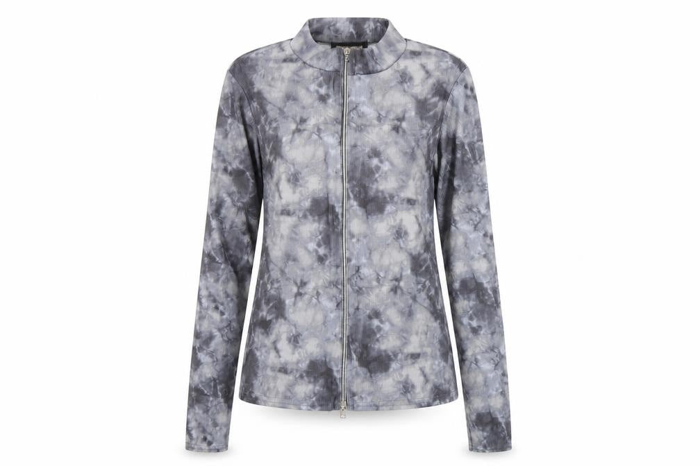Pink Vanilla Women’s Grey Tie-Dye Zip Long Sleeve Mock Neck Top S