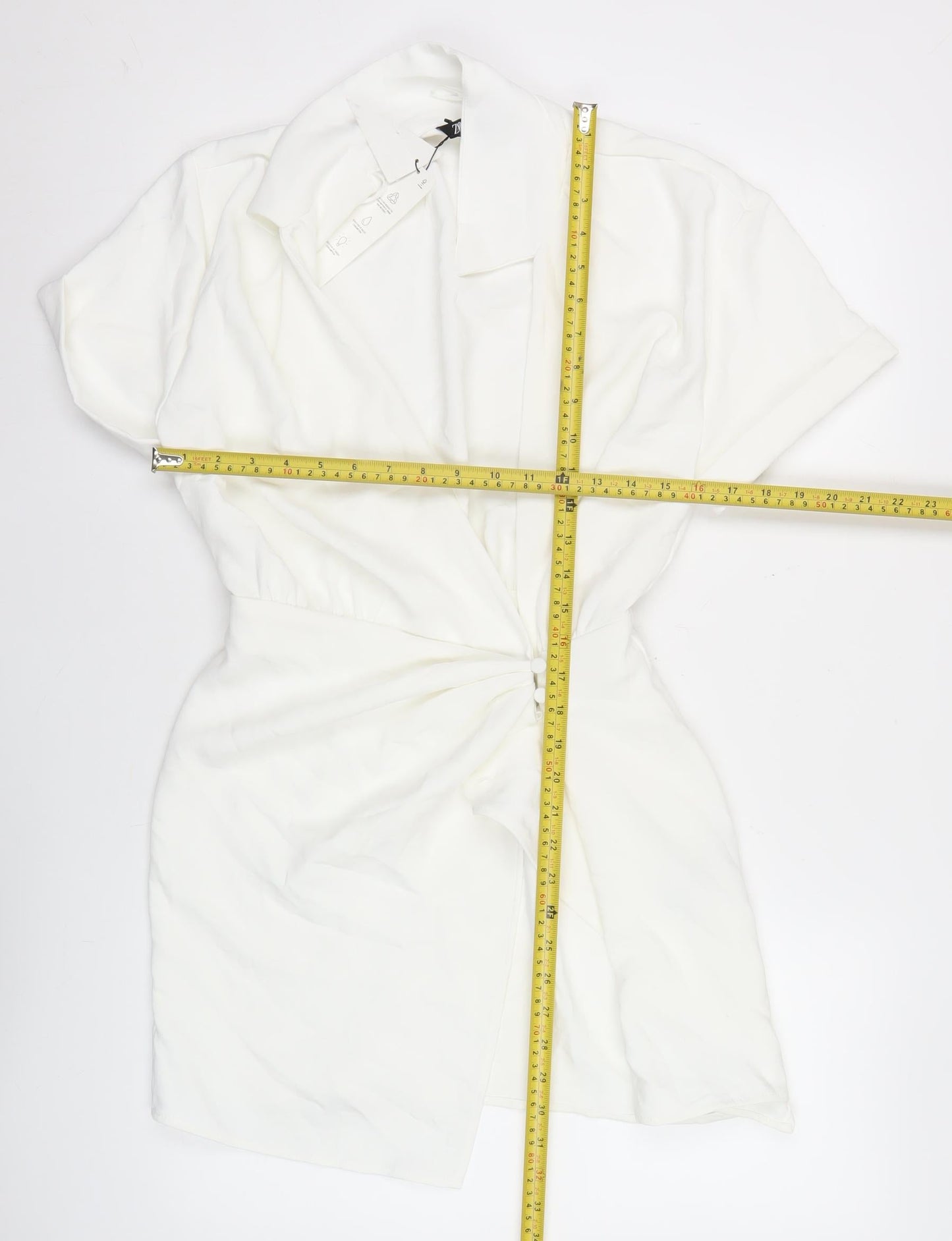Zara Women White XS Shift Dress Short Sleeve Collared Summer