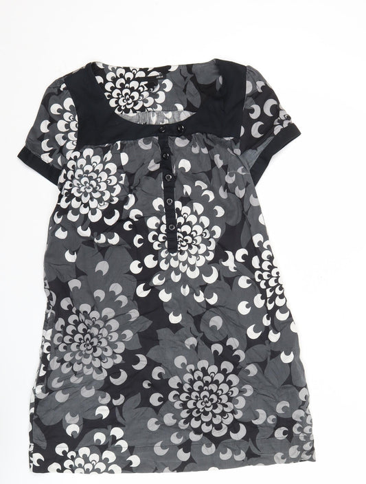 H&M Women’s Black Floral Shirt Dress UK 12 Short Sleeve