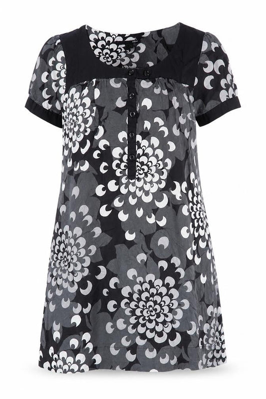 H&M Women’s Black Floral Shirt Dress UK 12 Short Sleeve