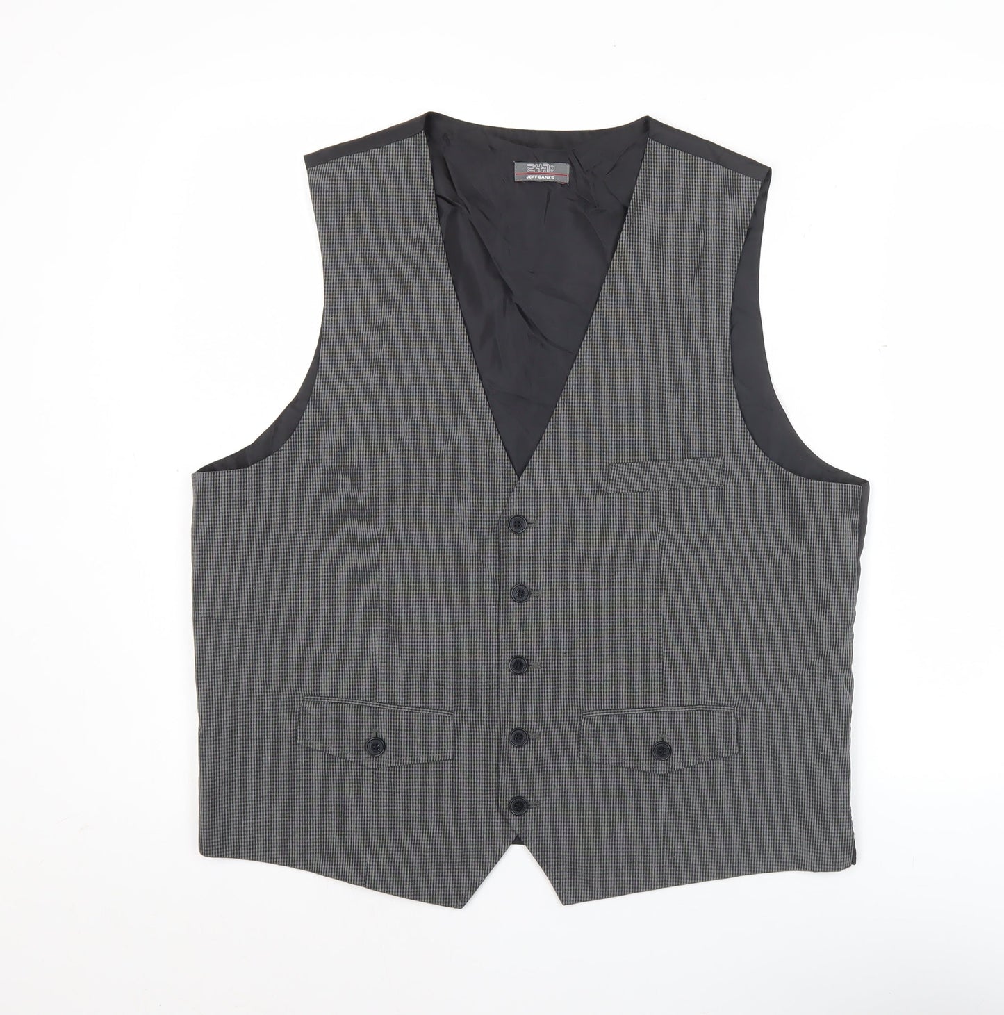 Jeff Banks Men’s Grey Checked Waistcoat L Classic Formal