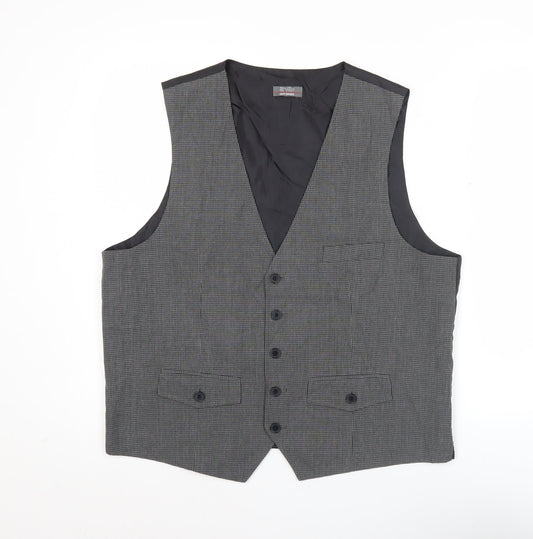 Jeff Banks Men’s Grey Checked Waistcoat L Classic Formal