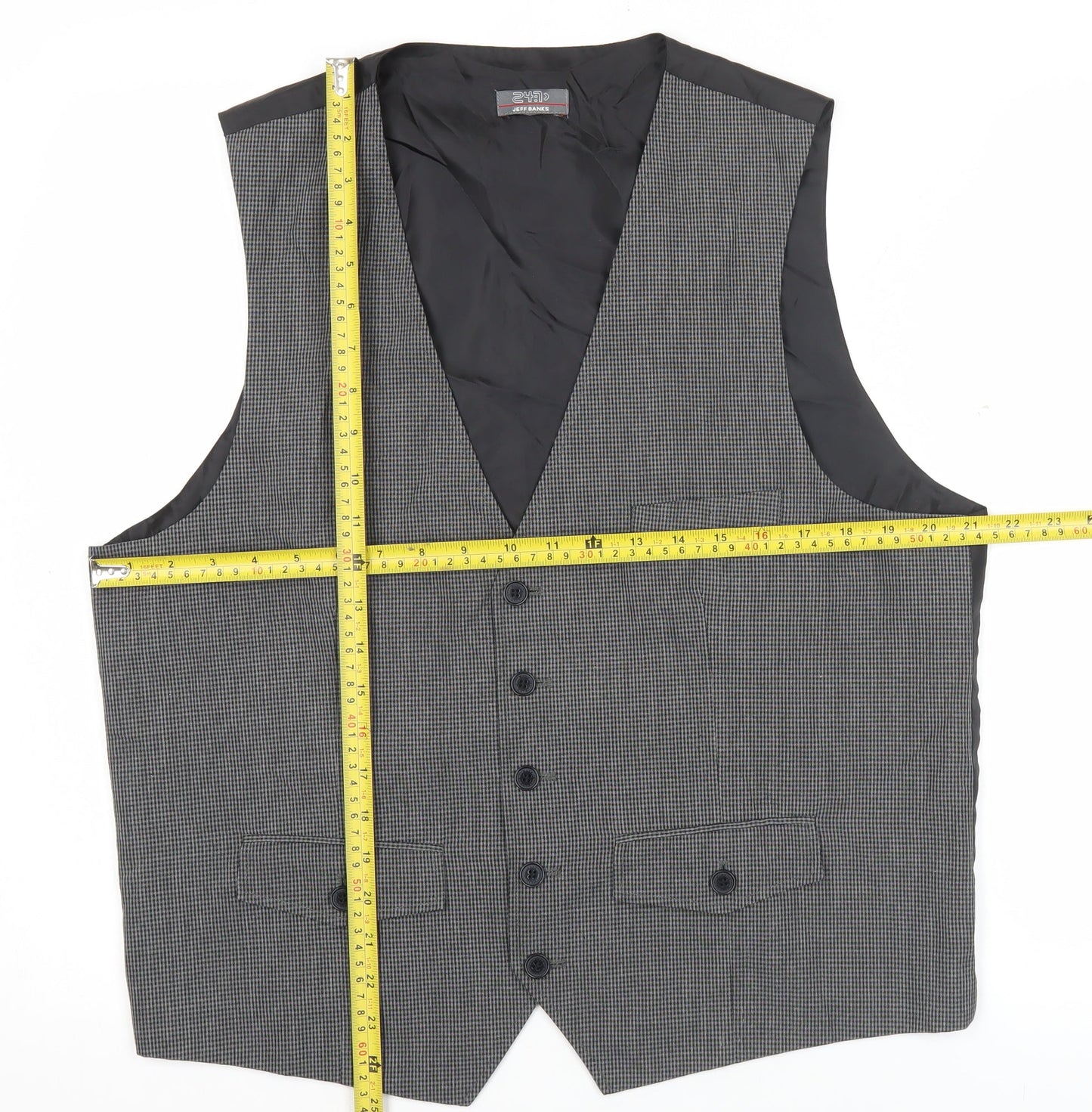 Jeff Banks Men’s Grey Checked Waistcoat L Classic Formal