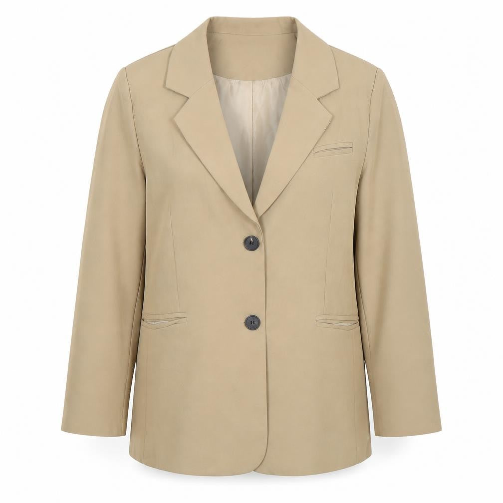 Fashion Women's Beige M Blazer Single-Breasted Work Jacket