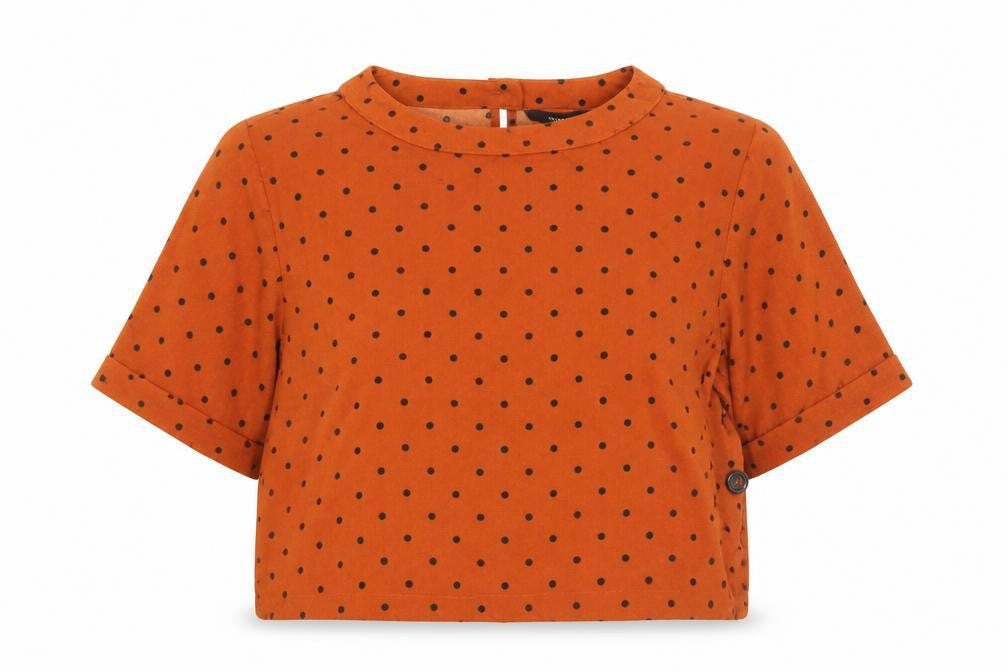 George Women’s Brown Polka Dot Cropped Blouse UK 10 Short Sleeve