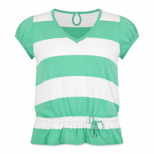 MISSON Women’s Green White Striped 2XL Tunic V-Neck Top