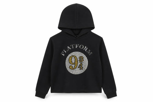 Harry Potter Girls Black Hoodie 9-10 Years Pullover Glitter Platform 9¾