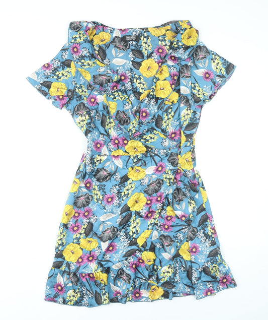 Girls on Film Women’s Multicoloured Floral Wrap Dress UK 10 Short Sleeve