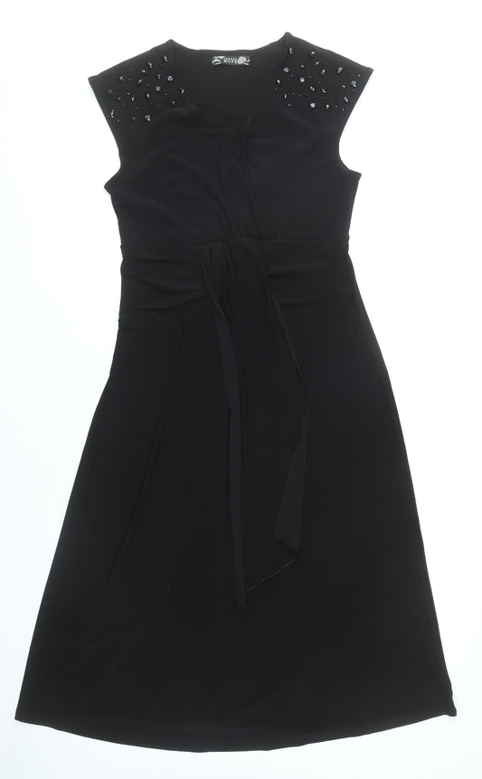 Joanna Hope Women’s Black Size 12 Sleeveless Beaded Wrap Dress