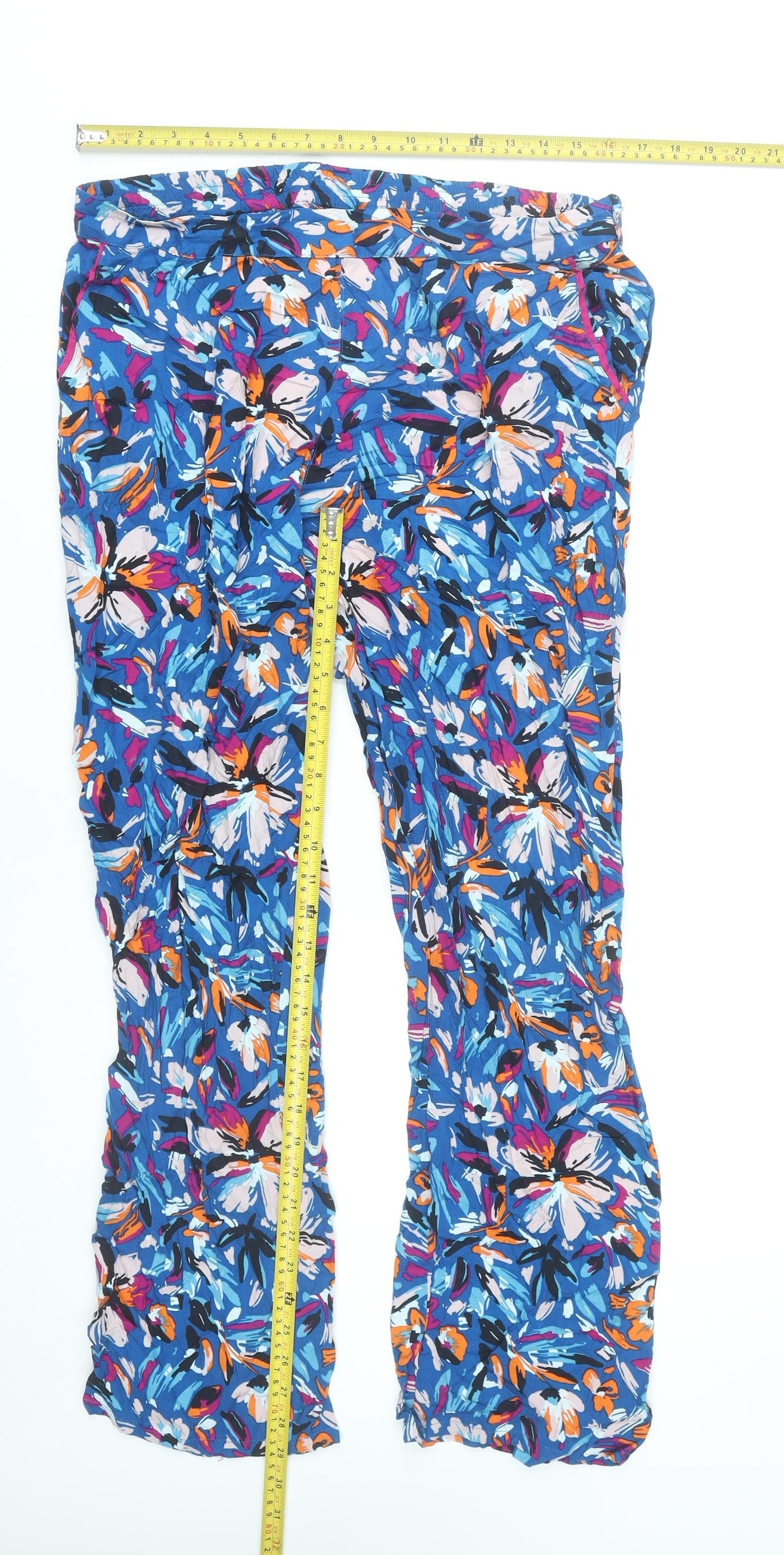 Damart Womens Multicoloured Floral Viscose Trousers Size 18 Lightweight