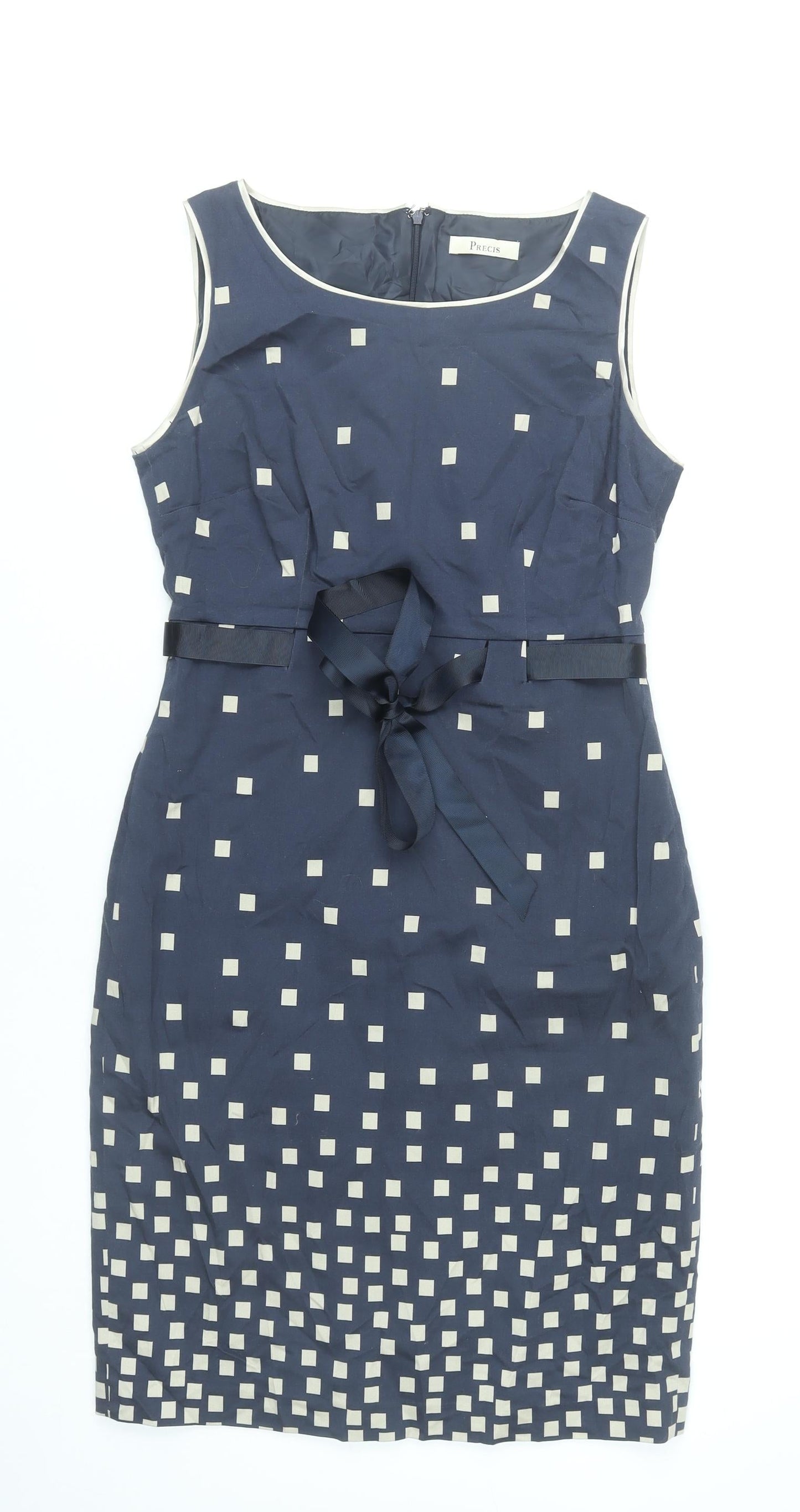 Precis Womens Blue Geometric Sheath Dress Size 10 Sleeveless Knee Length