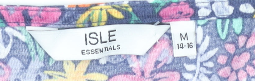 Isle Essentials Womens Multicoloured Floral Blouse M 14-16 Short Sleeve V-Neck