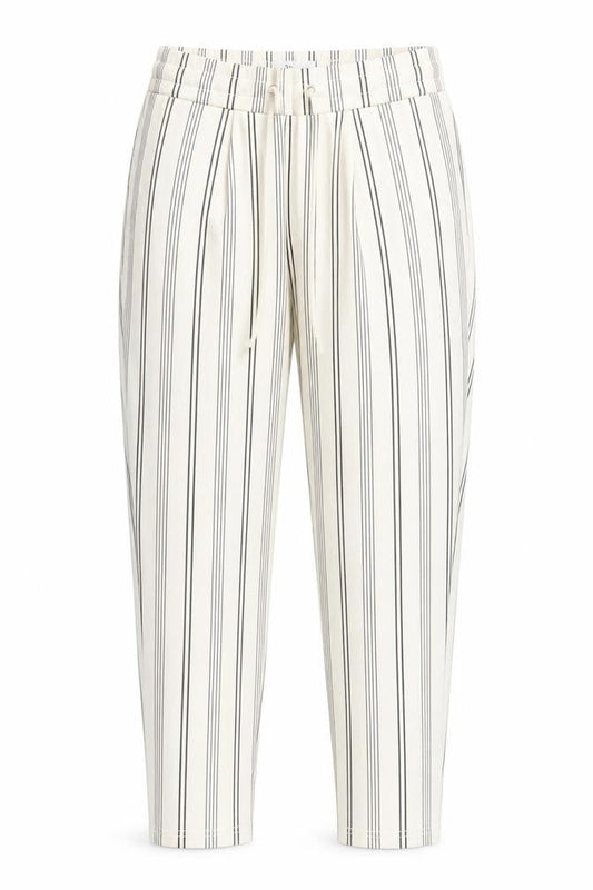 ICHI Women’s White Striped Chino Trousers XS Elastic Waist
