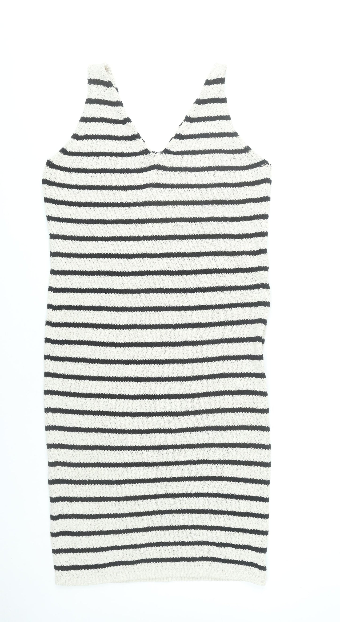 Primark Women’s Black White Striped Slip Dress Size 12-14 Summer Knit