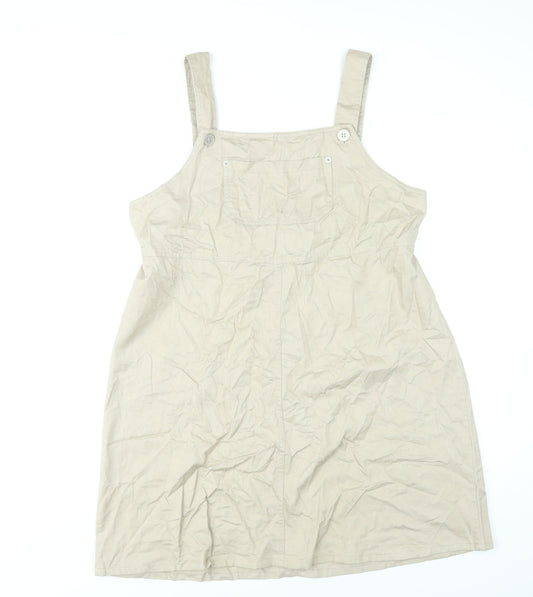 Sag Harbor Women Beige L Pinafore Dress Cotton Button Tie