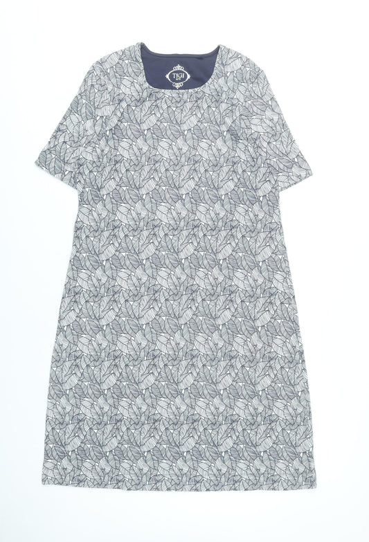 Tigi Womens Grey Leaf Print Shift Dress Size 10-12 Casual