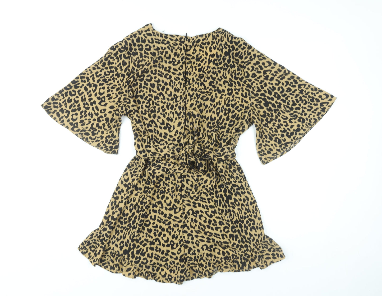 LUC-CE Womens Leopard Print Brown Playsuit Size L V-Neck Ruffle