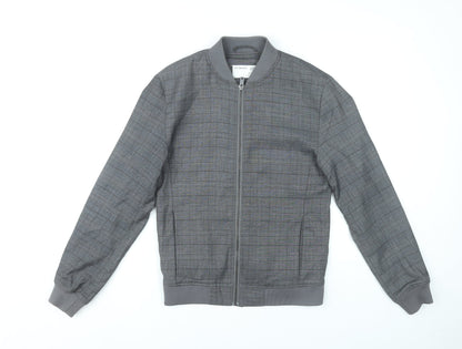 Primark Mens Grey XS Bomber Jacket Check Pattern Casual
