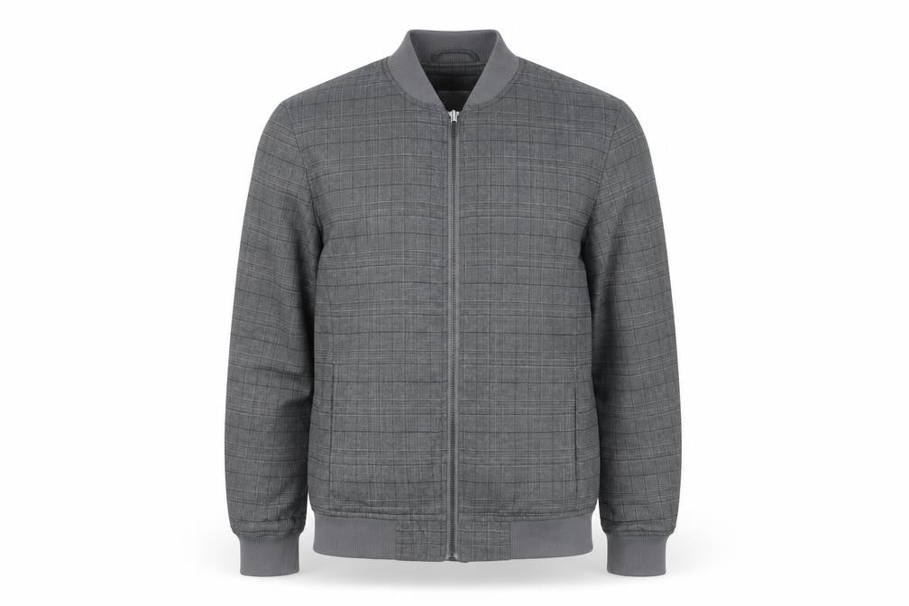 Primark Mens Grey XS Bomber Jacket Check Pattern Casual