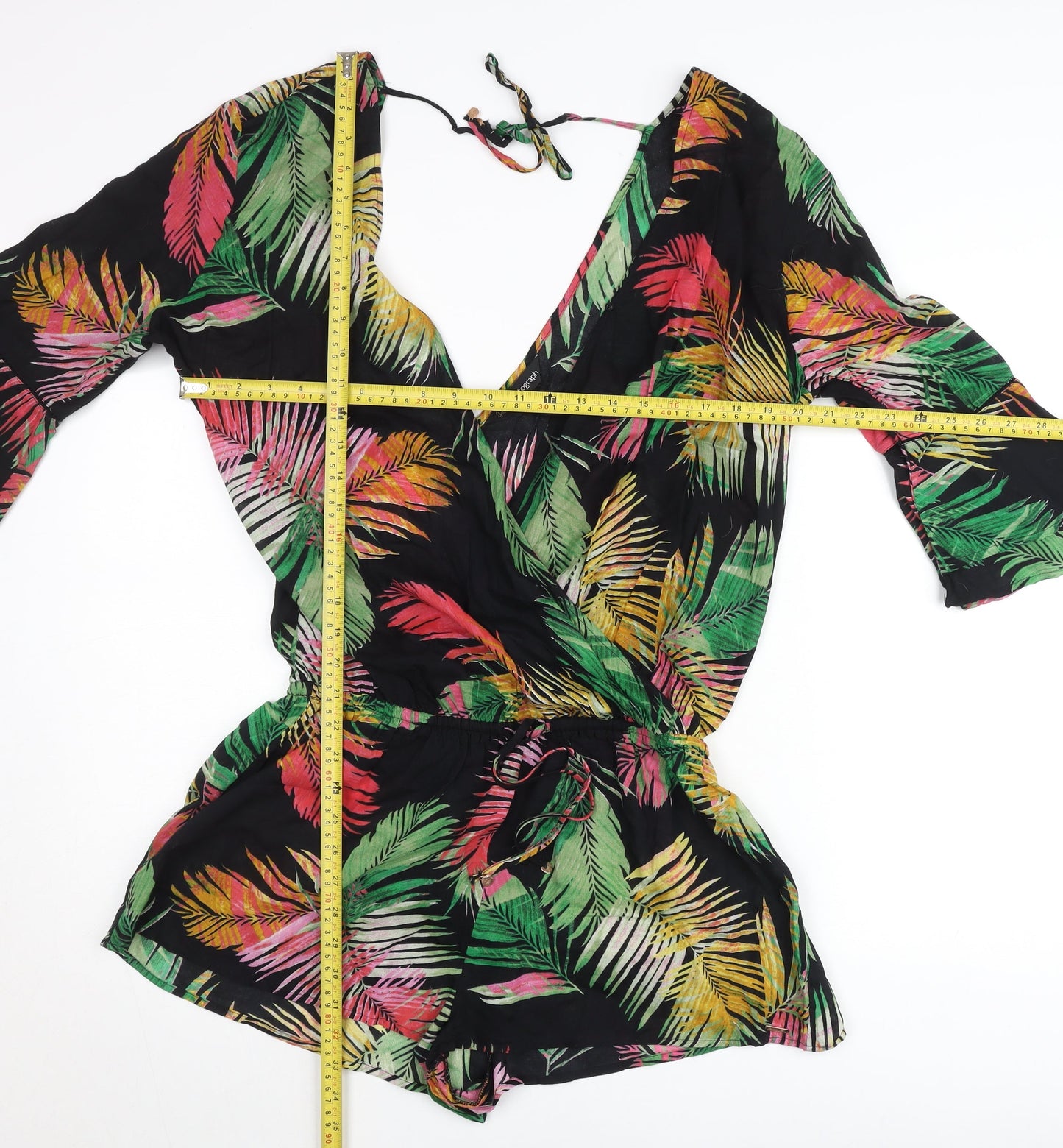 Marks and Spencer Women’s Black Multicoloured Tropical Playsuit Size 12