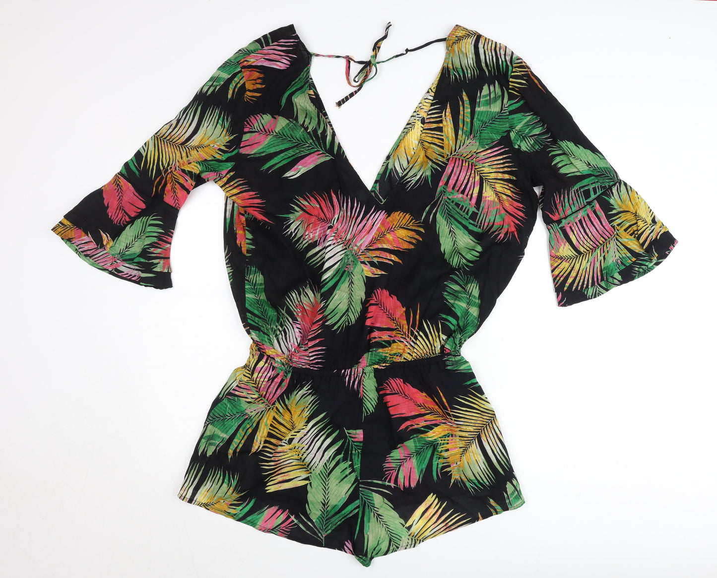 Marks and Spencer Women’s Black Multicoloured Tropical Playsuit Size 12