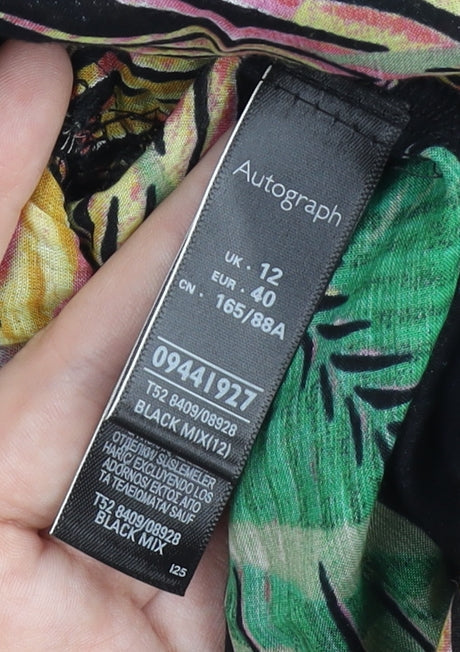 Marks and Spencer Women’s Black Multicoloured Tropical Playsuit Size 12