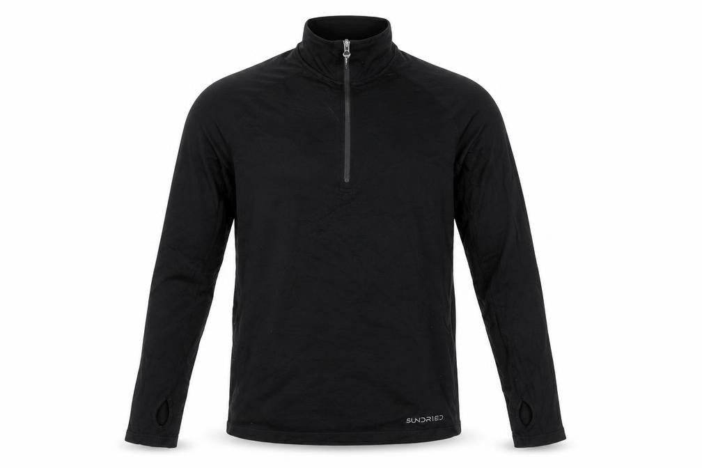 Sundried Men’s Black Pullover Jumper L Athletic Mock Neck 1/4 Zip Sports Top