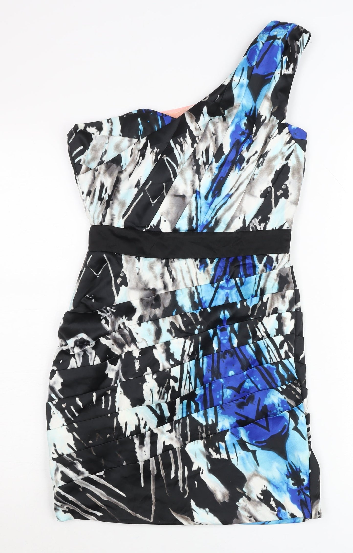 Lipsy Women’s Blue Black One Shoulder Pleated Bodycon Party Dress Size 10