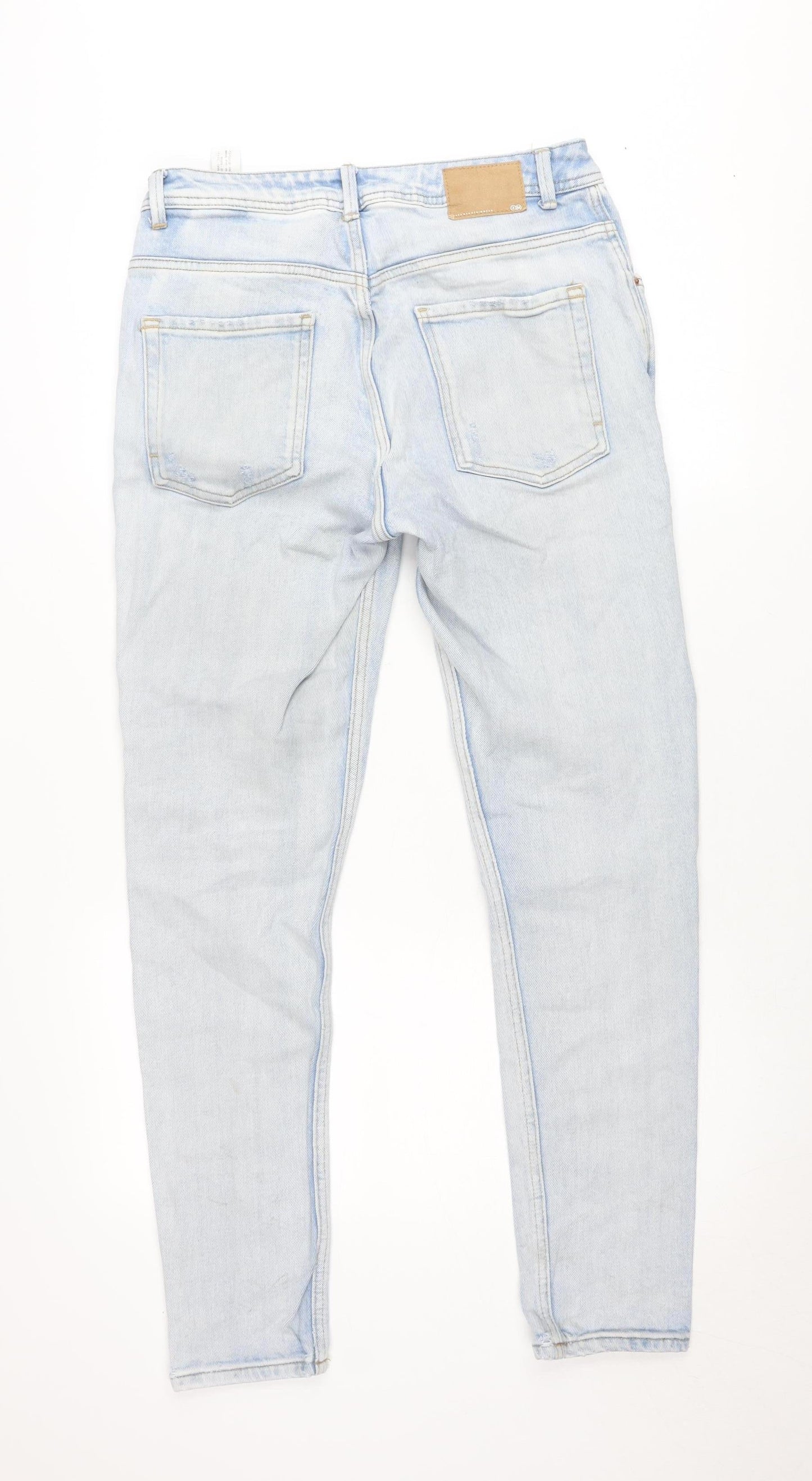 Zara Womens Blue Distressed Boyfriend Jeans Size 14 Relaxed Fit