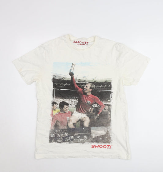 Tu Men’s White Small Graphic Shoot! Retro Football T-Shirt