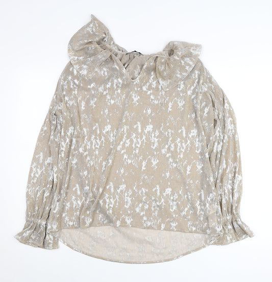 Marks and Spencer Women’s Beige Floral Ruffle Blouse UK 14