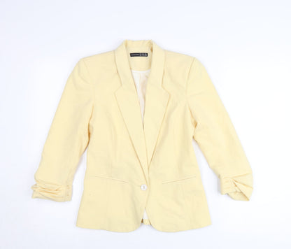 Additional front view of Atmosphere women’s yellow blazer jacket uk 6 single breasted