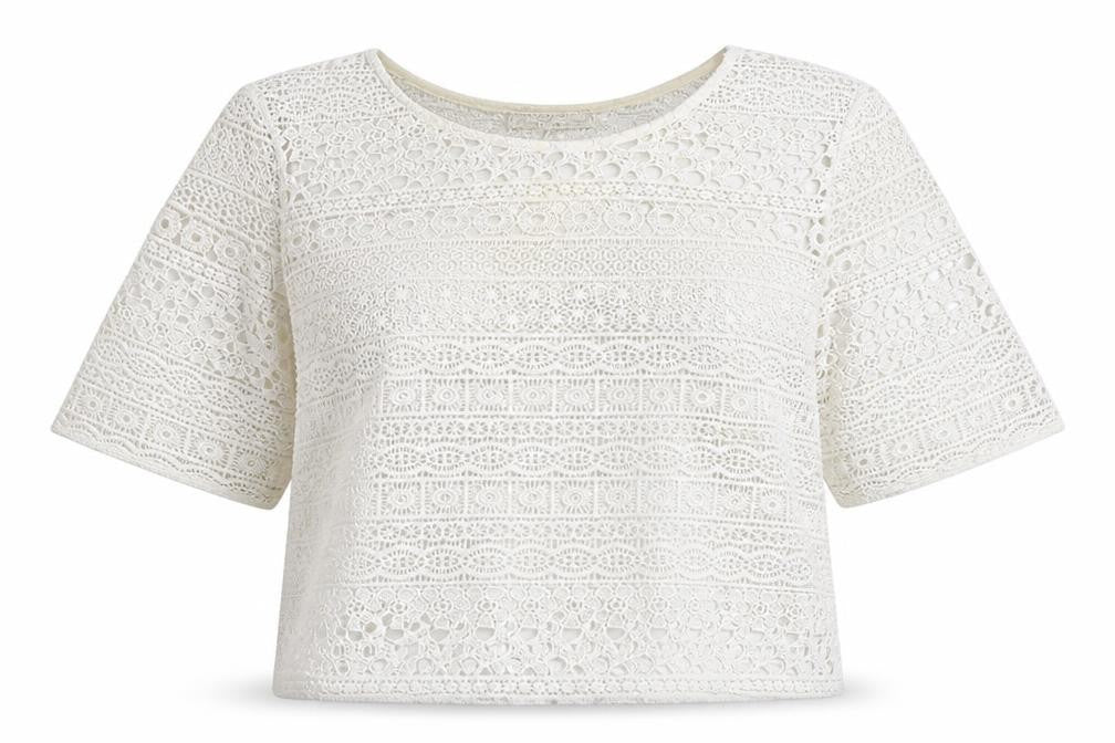 Papaya Women Ivory Lace Blouse Size 10 Cropped Short Sleeve