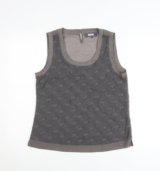Next Women Grey Beaded Sleeveless Scoop Neck Tank Top Size 12