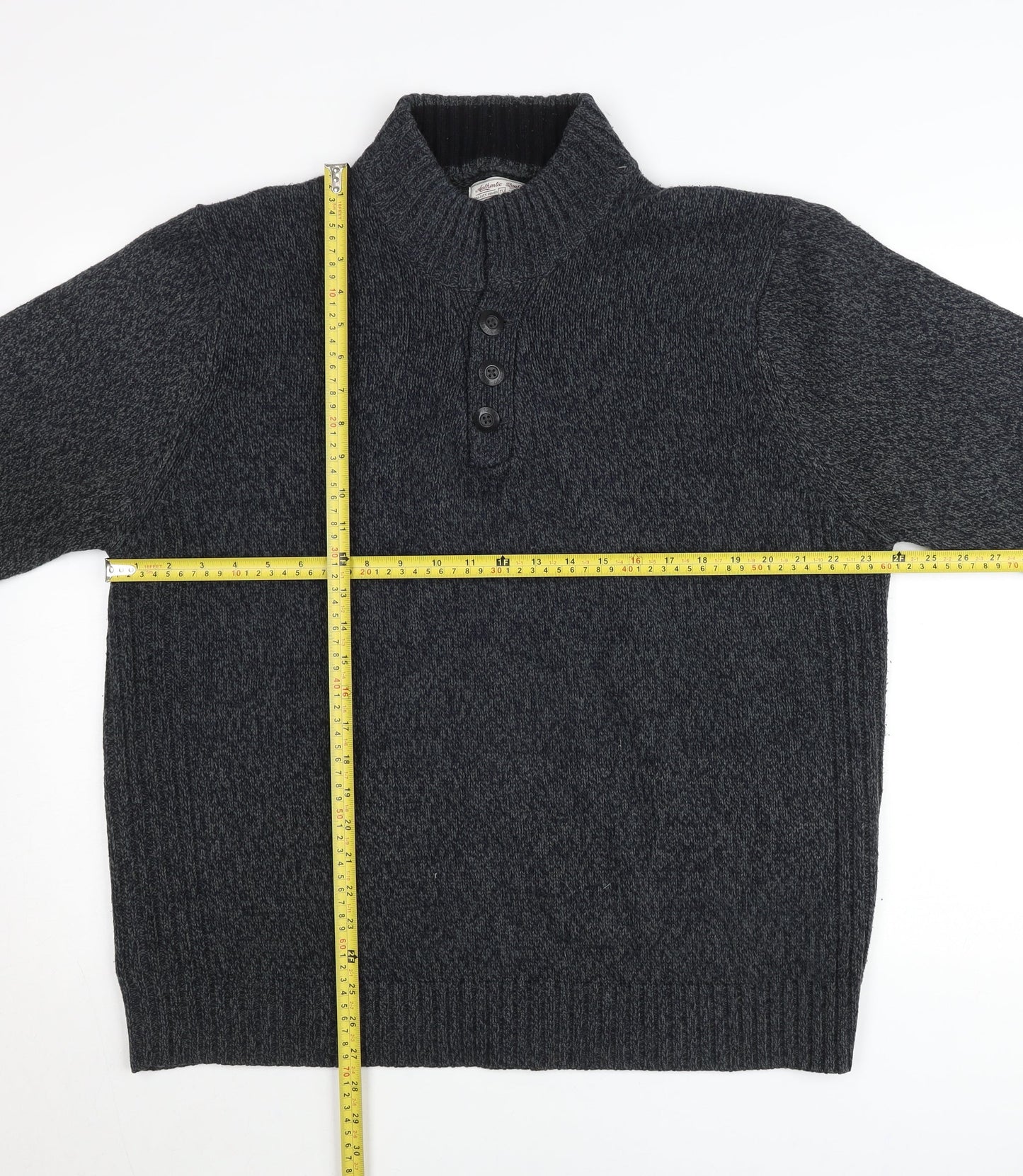 TU Mens Grey 2XL Henley Jumper High Neck Knit Long Sleeve