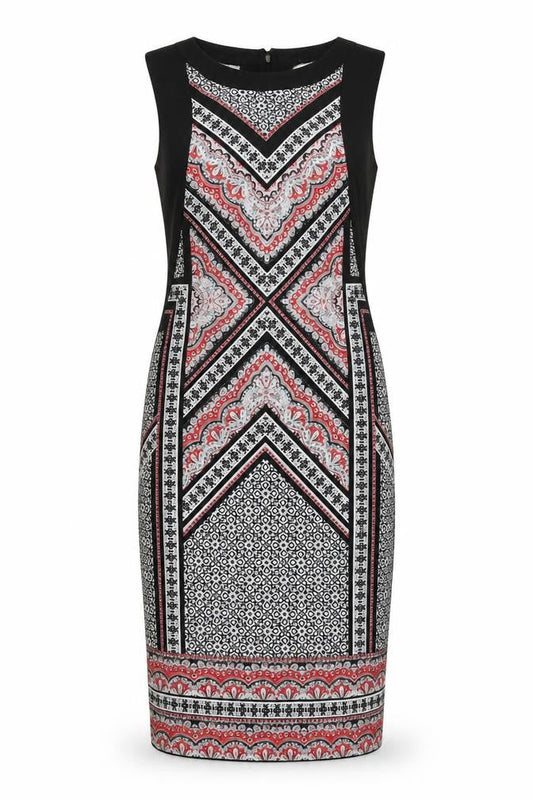 Oasis Womens Black White Red Geometric Sheath Dress Size S