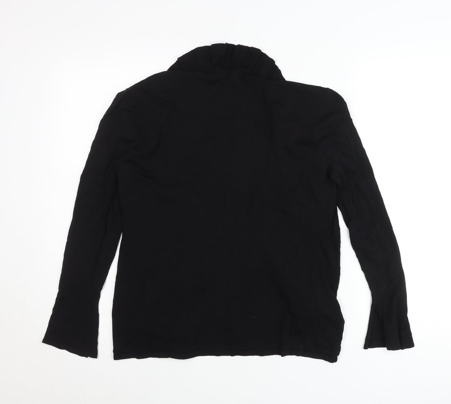 Linea Womens Black Ruffle V-Neck Cardigan Size L Long Sleeve Knit