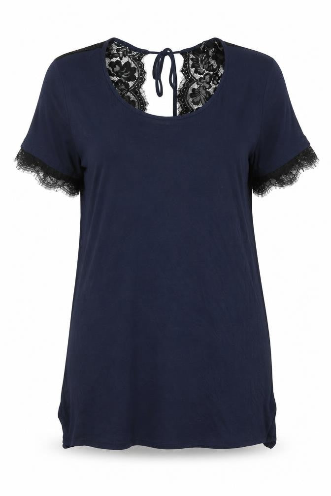 Next Women’s Blue Lace Trim Short Sleeve T-Shirt Size 12
