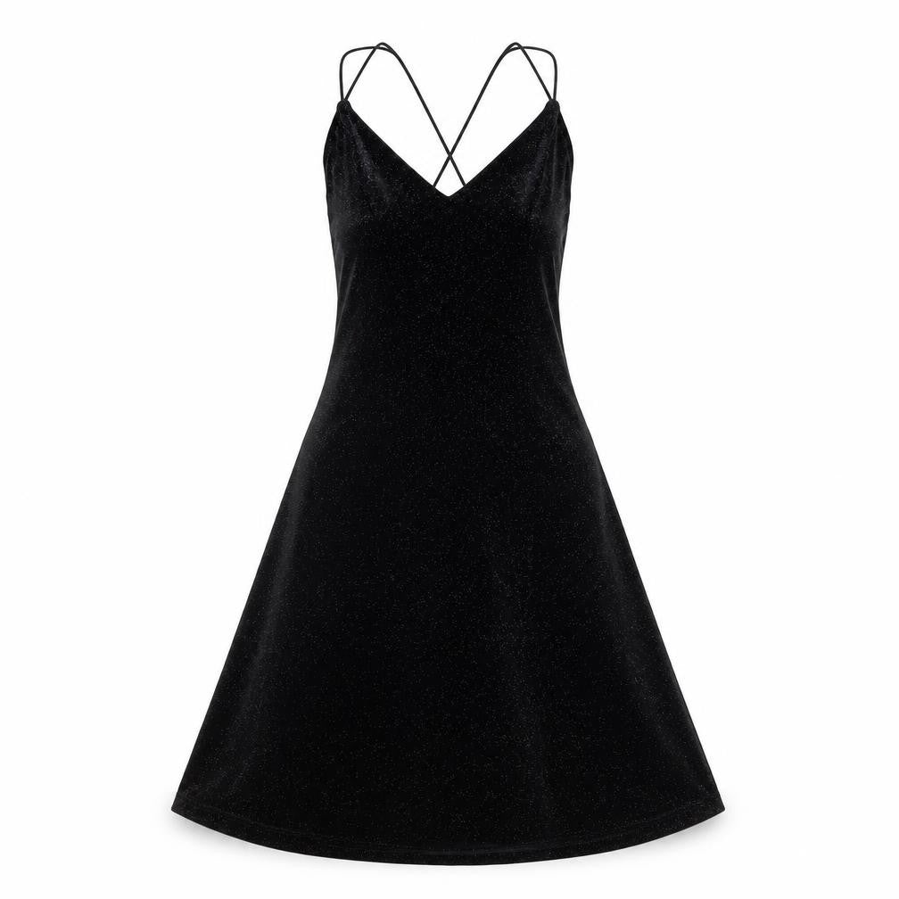 H&M Women Black XS A-Line Velvet Glitter Party Cocktail Dress