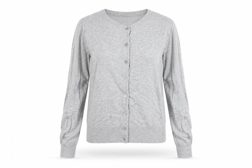 BASIC Womens Grey Cardigan UK Size 8 Crew Neck Knit Lightweight