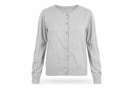 BASIC Womens Grey Cardigan UK Size 8 Crew Neck Knit Lightweight