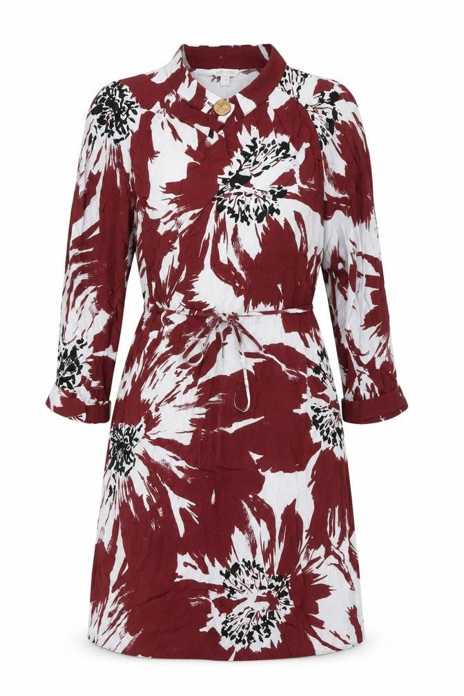 Monsoon Women Red Floral Shirt Dress Small Viscose Belted Casual