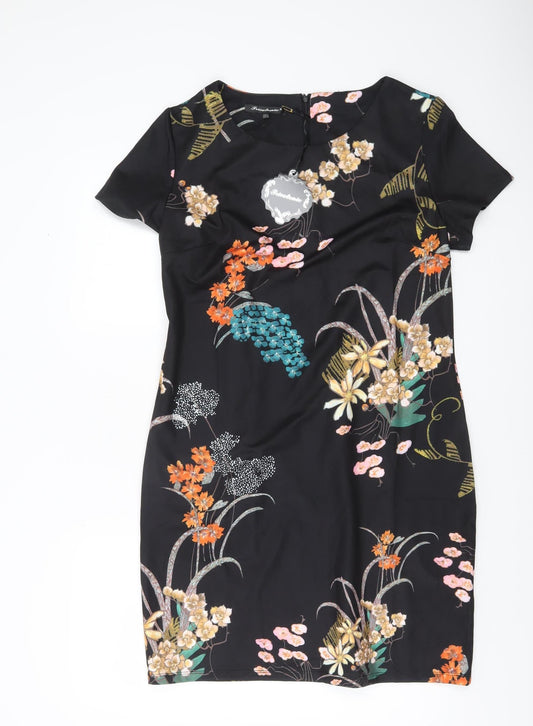 Tricotonic Women Black Floral Sheath Dress 3XL Short Sleeve Knee Length