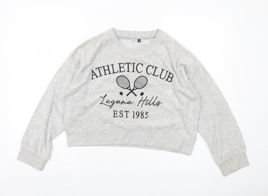 Pep&Co Women Grey Medium Pullover Sweatshirt Athletic Club Print