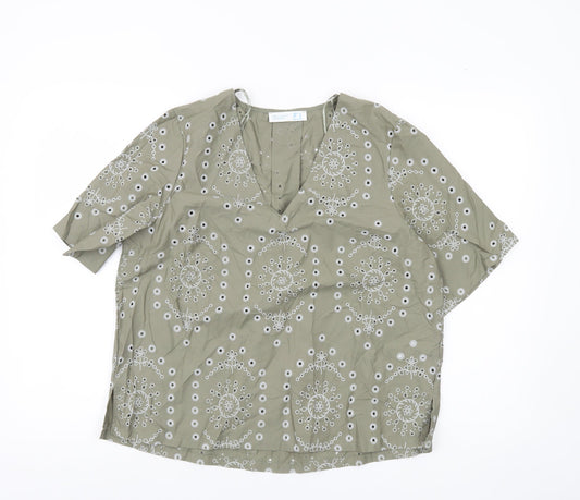 Primark Women’s Green Embroidered Cotton Tunic Blouse UK 14 Short Sleeve