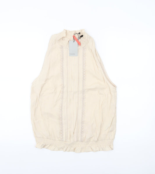 Oasis Womens Beige High Neck Sleeveless Blouse UK 14